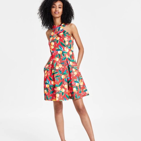 NWT Vince Camuto Women's Printed Halter Fit & Flare Dress - Picture 1 of 5